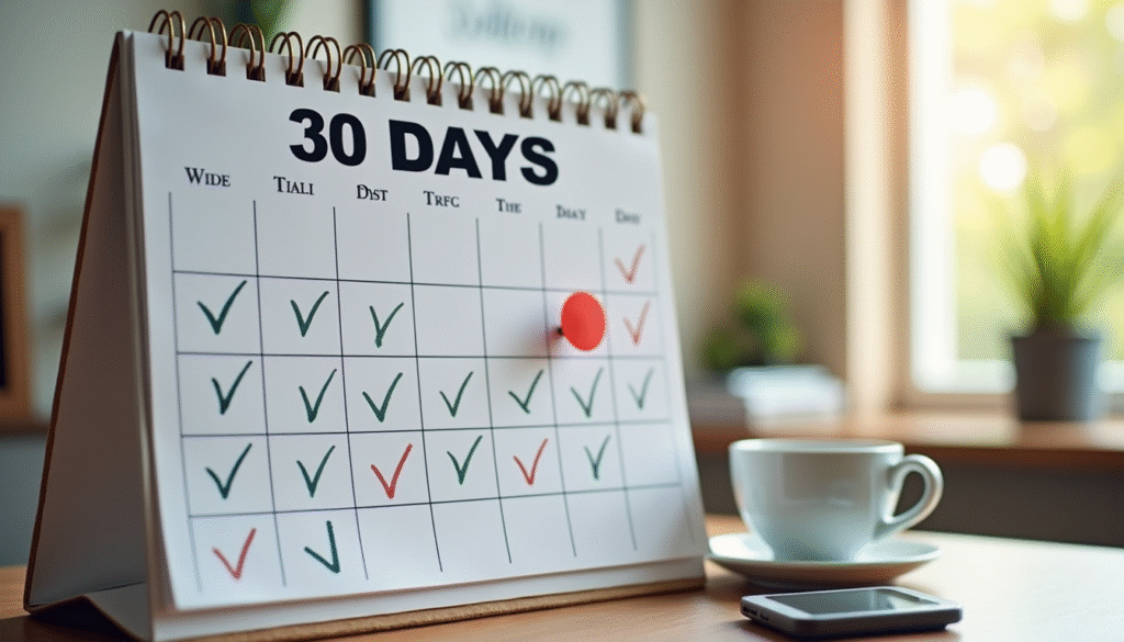 30-Tage Microblogging Challenge Kalender Fortschritt Social Media Content-Plan Zielerreichung