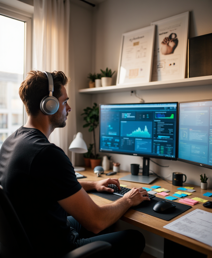 Affiliate Marketing Guide: Alles, was du 2025 wissen musst 1 Affiliate Marketing 2025 Homeoffice mit Dashboard und steigenden Einnahmen