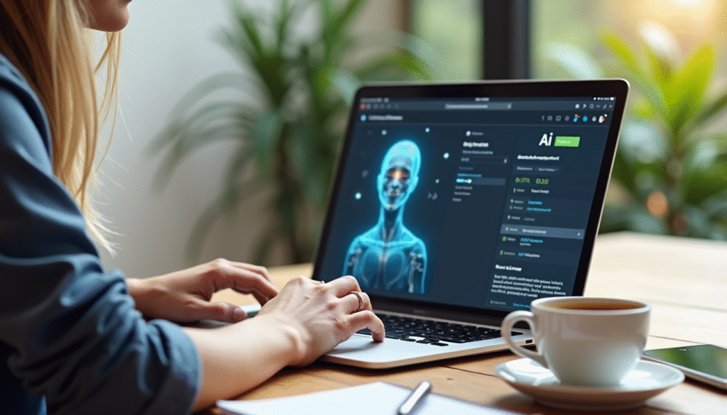 Die 7 genialsten KI-Tools für Content Creation, die Blogger lieben werden 1 KI-Tools für Content Creation - Blogger nutzt KI-Tool für Content Creation am Laptop