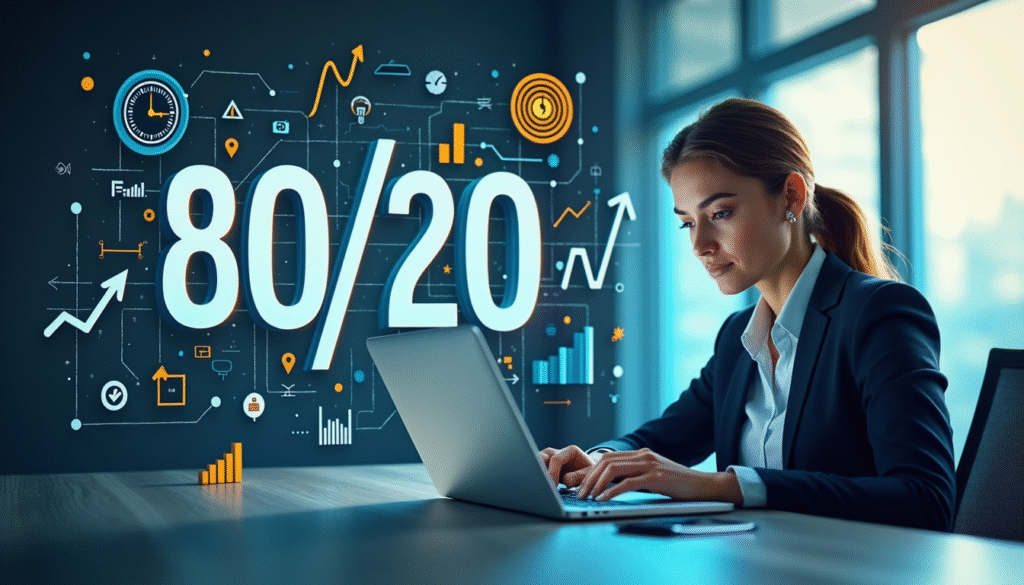 Wie du mit der 80/20-Regel in 2 Stunden mehr schaffst als andere am Tag 6 Dynamische Infografik zeigt große "80/20"