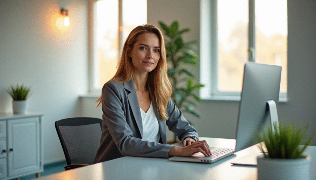 Stressfrei produktiv - Die besten Tipps für mehr Gelassenheit im Job 1 Entspannte Geschäftsfrau am Arbeitsplatz - stressfrei produktiv arbeiten