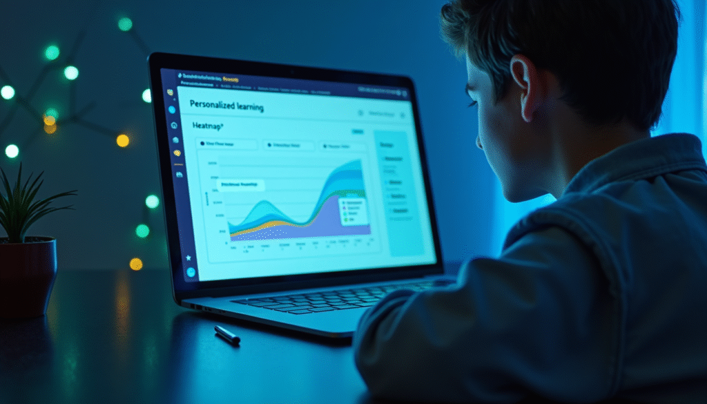 Lernfortschritt mit KI-Heatmap und Lernkurve.